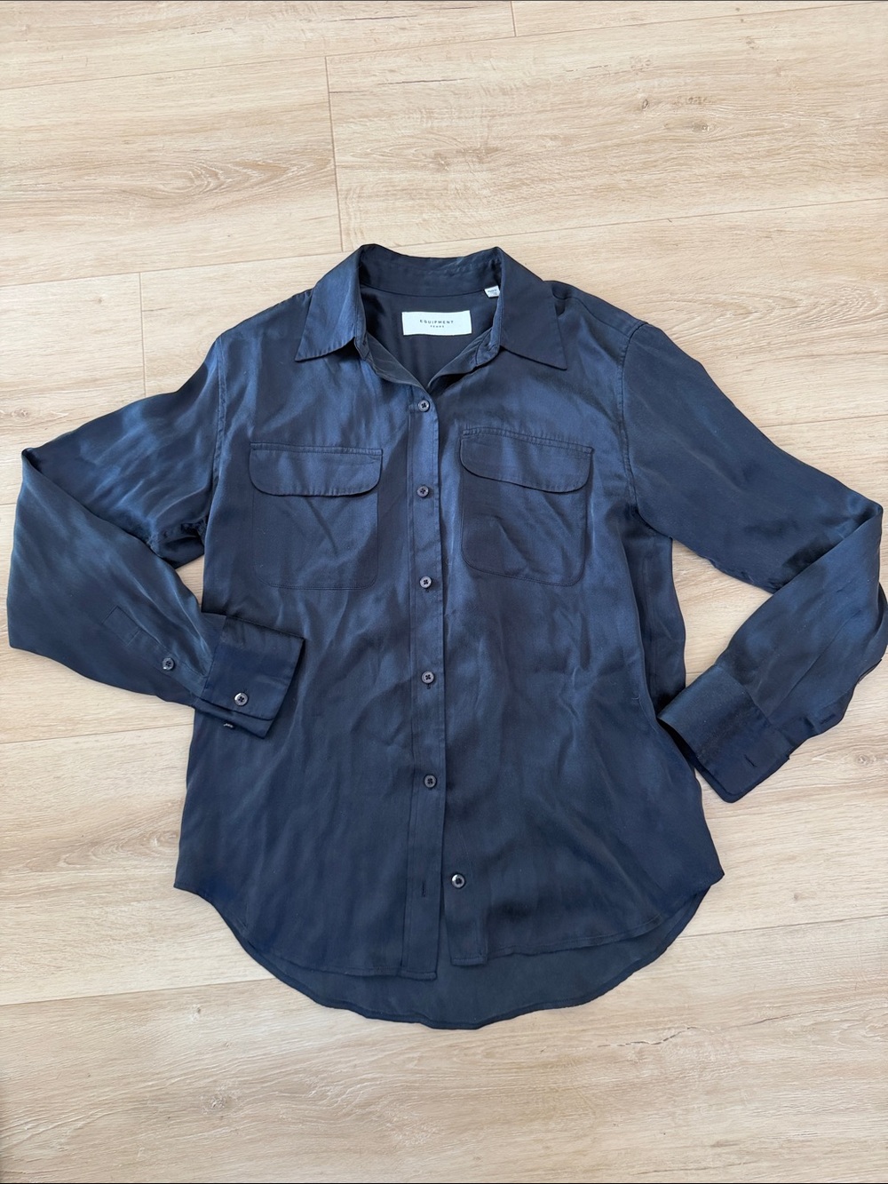 Equipment Navy Silk Button-Front Utility Shirt